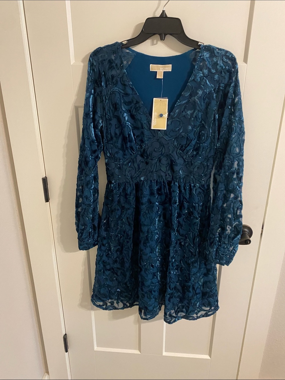 MICHAEL Michael Kors Teal Velvet Floral Lace Mini Dress